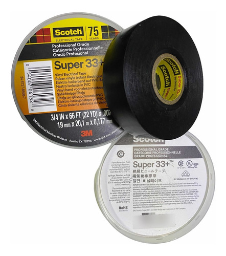 Cinta Aisladora Scotch Super 33+ 19Mm X 20.1Mx 0.177Mm