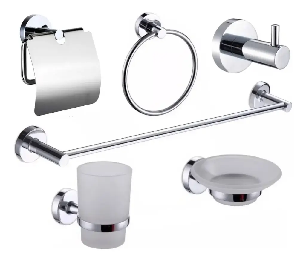 Set 5 Accesorios Baño  Cromo Y Vidrio Linea Drava