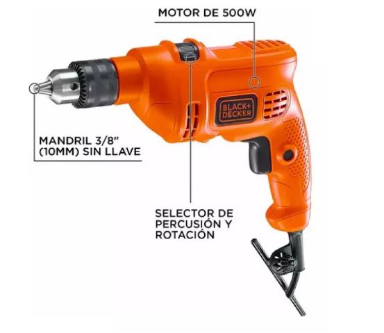 Taladro Percutor Eléctrico 10mm Black & Decker Tm500-ar 500w