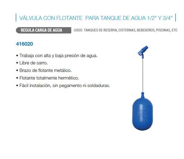 Valvula De Admision Tanque 1/2 Y 3/4