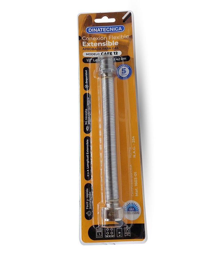 Caño flexible-extensible Para gas Ø1/2" de 20 a 42cm APROBAD