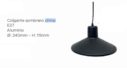 Colgante Sombrero Chino Negro Ø240 115mm Alt