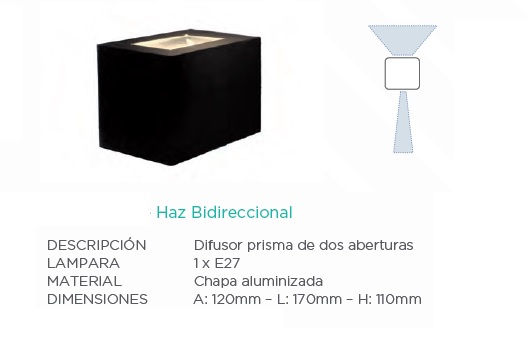 Luminaria Exterior Difusor Bidi Chapa Prisma E27 Negro