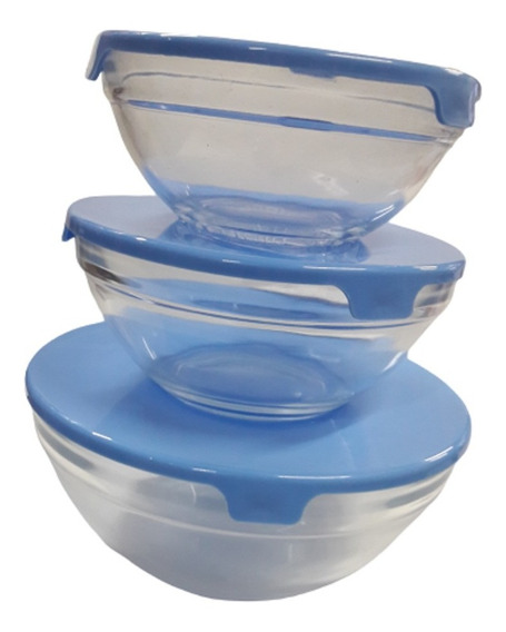 Bowl Vidrio C/T. Plast H. Set X 3 , Surt.