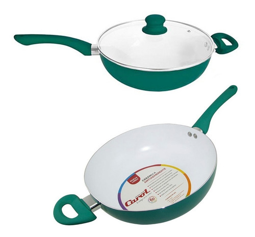 Wok Antiadherente C/Tapa Vidrio 26cm