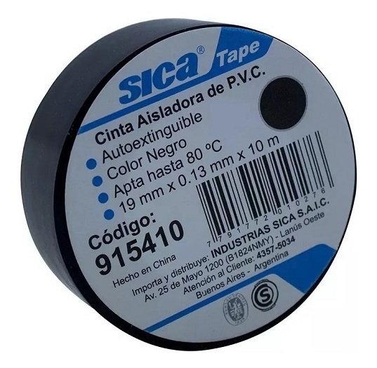 Cinta Aisladora Negra 19 Mm X10 M Sica