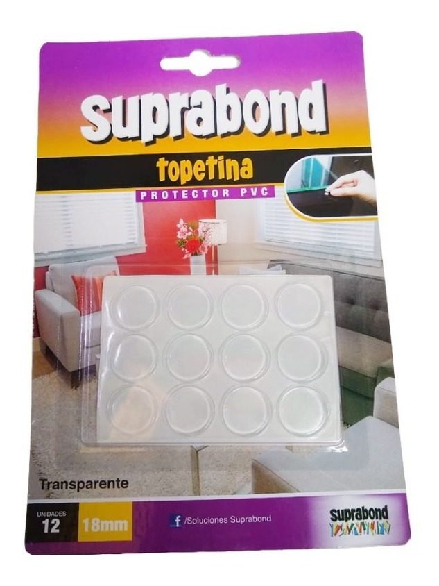 Topetina DE PVC TRANSPARENTE 18 MM X 12 UNIDADES