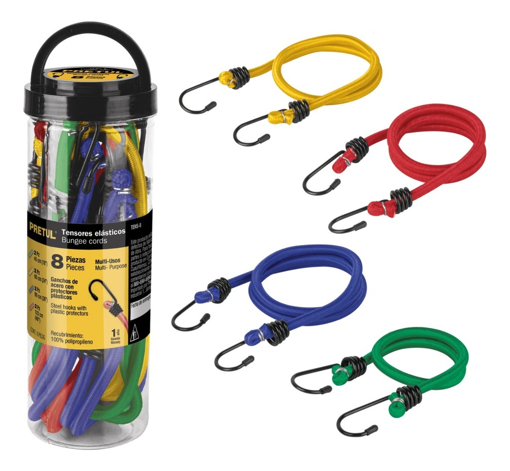 Juego X5 Tensores Elast C/Gancho 25/45/60/75/90cm