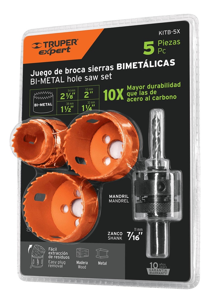 Kit 5 Sierras Copa, Madera, Metal, Acero Inox
