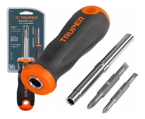 Destornillador 4 En 1 Mango Confort Grip - Puntas 1/4