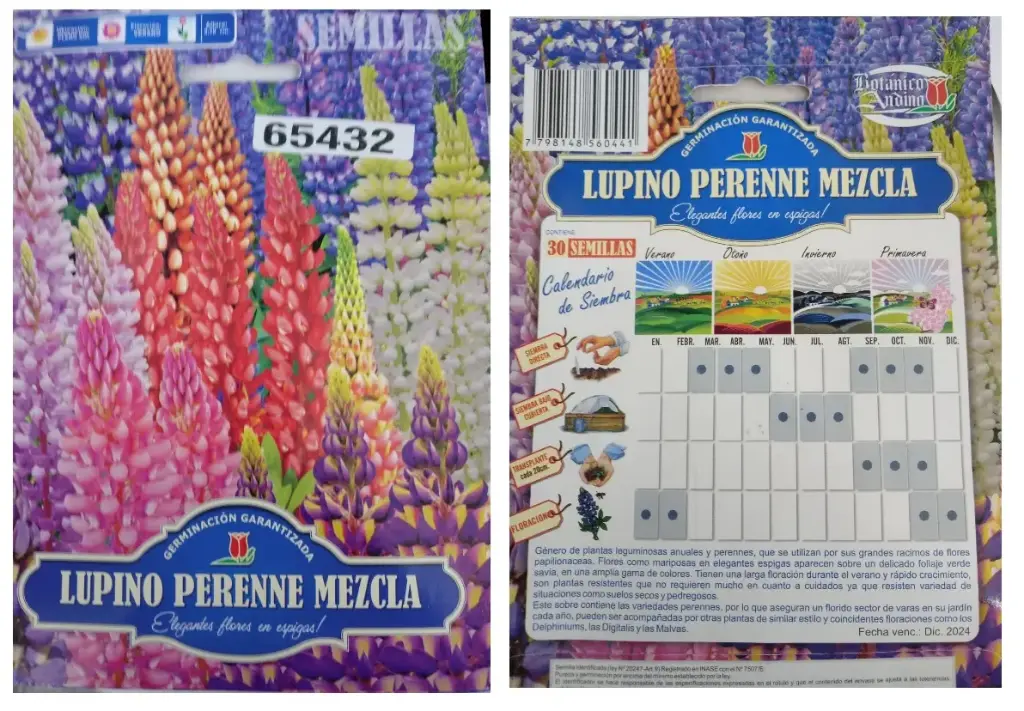 Semillas Flores Lupino Variado 50 Semillas  X Sobre