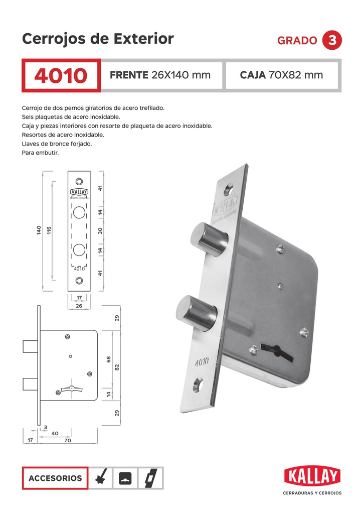Kallay 4010 Cerrojo Embutir Ref.