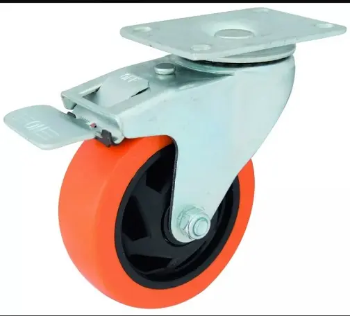 Rueda PU Naranja 100mm Base Con Freno