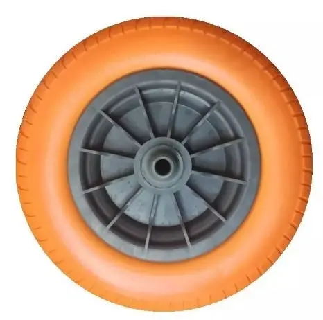 Rueda Semi Neumatica Naranja CENTRADA 3.50-4" BUJE 16 MM