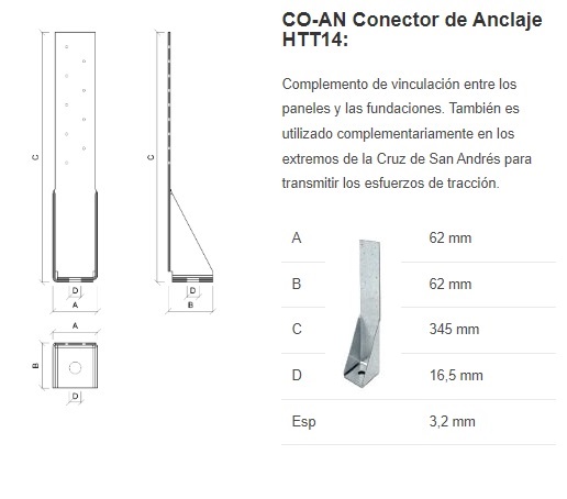 Conector Anclaje S/HTT14 62x62x345 3.2esp ASF