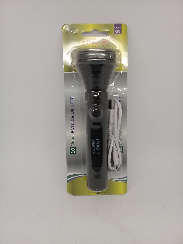 Linterna A Led C/Bateria De Litio 3W 10 Hs Carga C/Cable USB