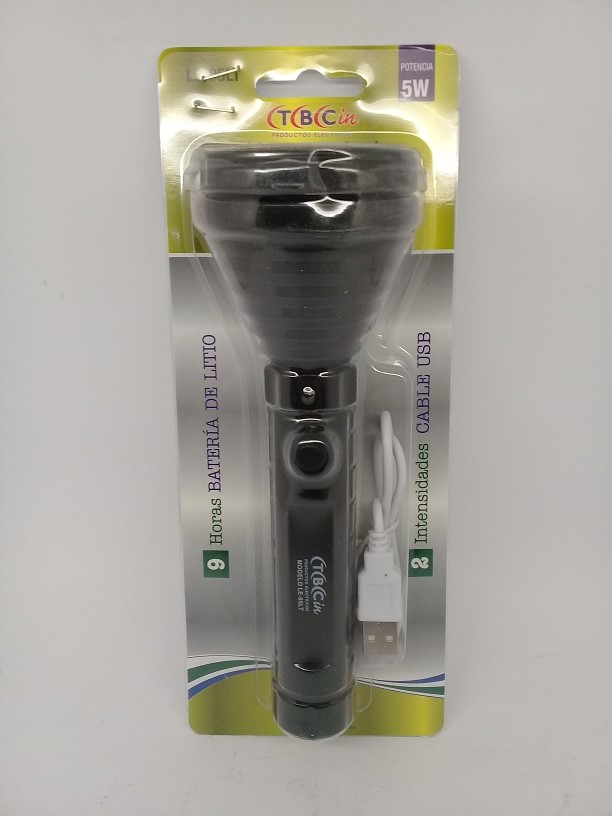 Linterna A Led C/Bateria De Litio 5W 9Hs Carga C/Cable USB