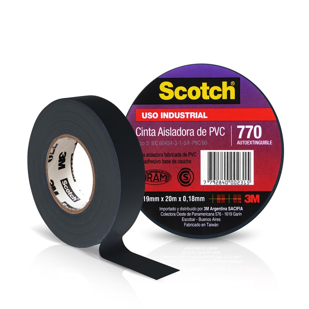 Cinta Aisladora PVC Scotch 770 De 19mm X 10m Negra 58070